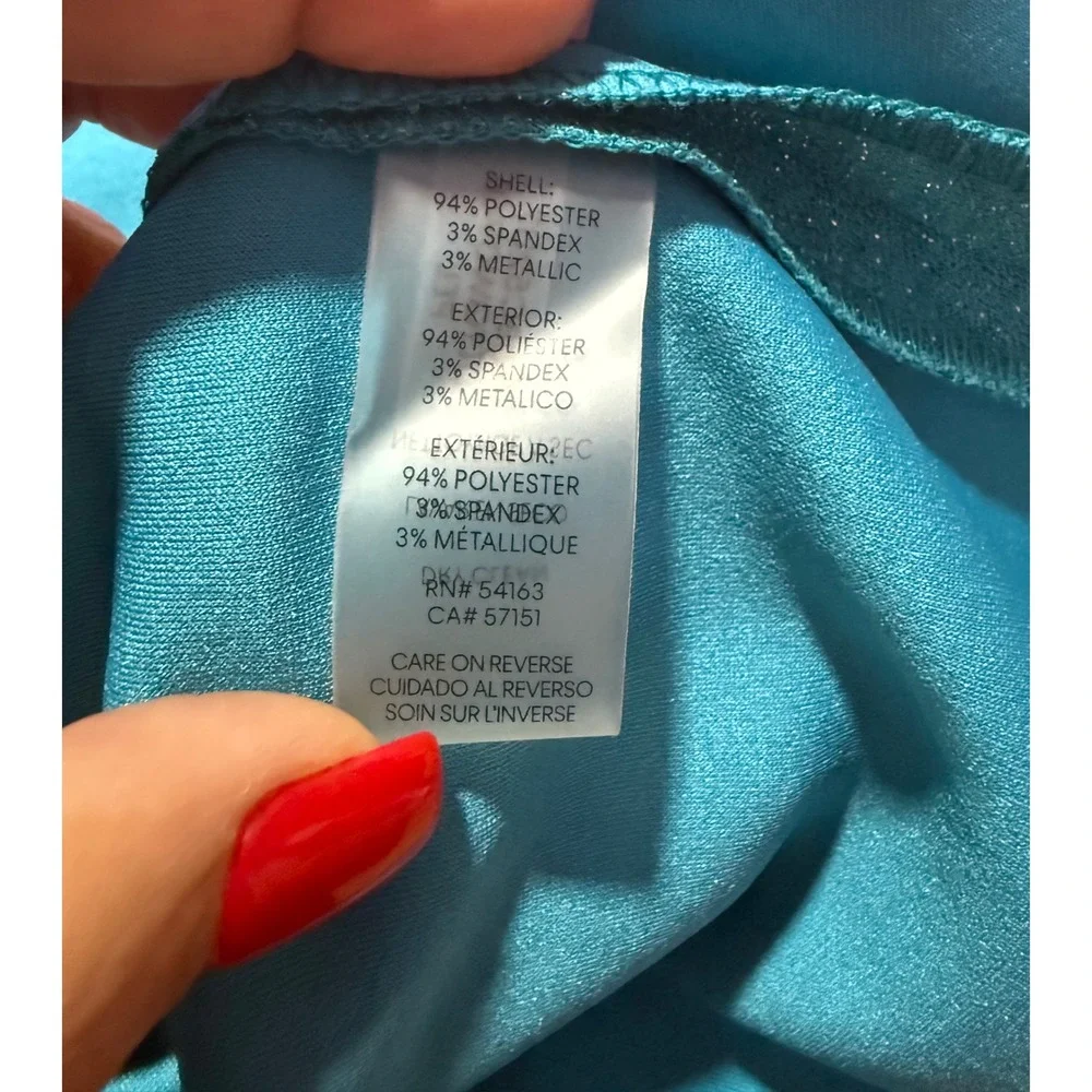Calvin Klein Teal Shimmer Faux Wrap Ruffle‎ Cocktail Dress Size 6